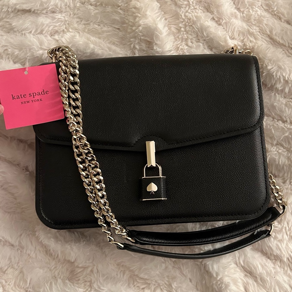 NWT Kate Spade Locket Large Flap Shoulder Bag in Black